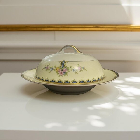 Vintage Covered Butter Dish – Noritake Japan Romeo, Cottagecore Blue Gold China, - Picture 9 of 9